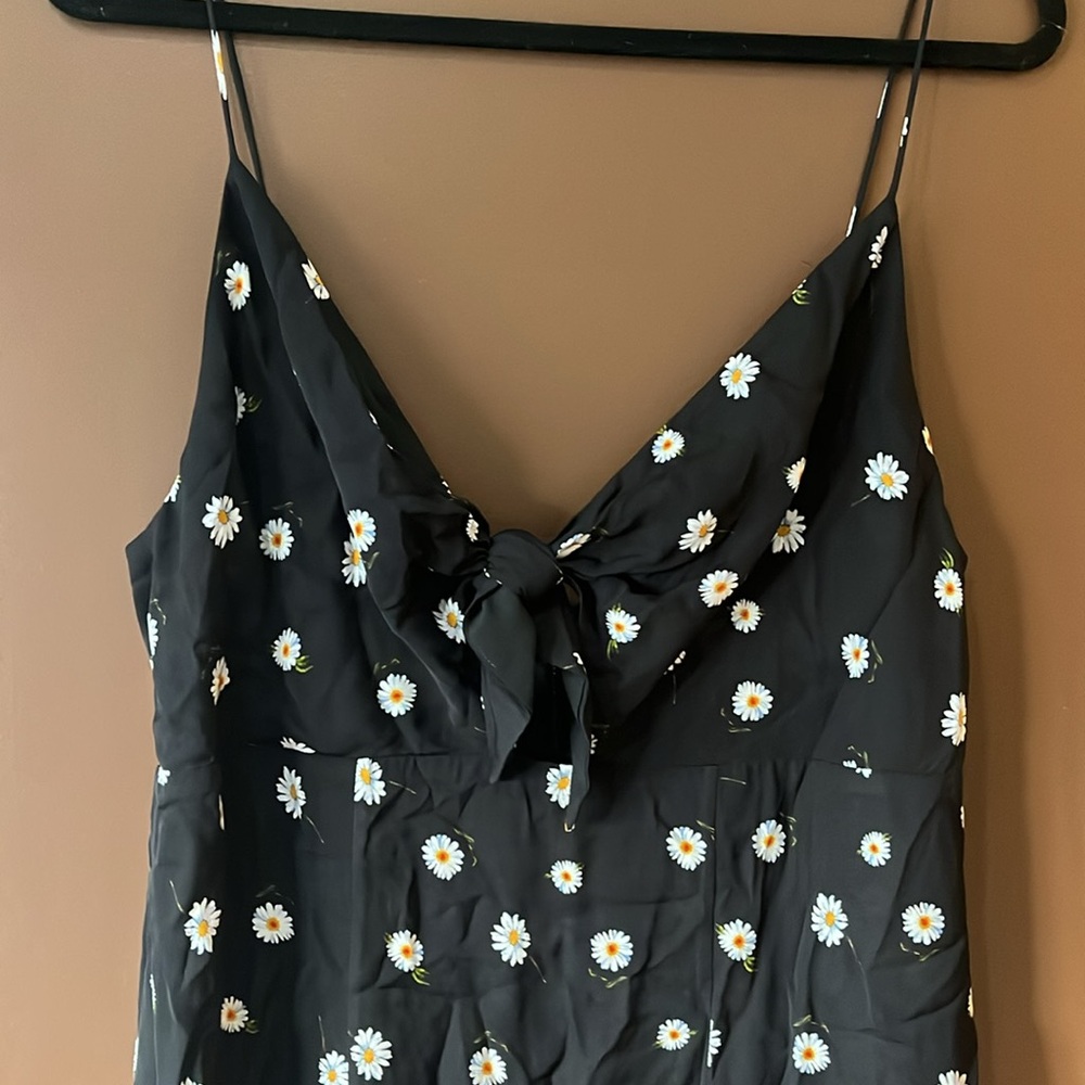 NWT Alice + Olivia Black Floral Spaghetti Strap Twist-Bust Mini Dress - Picture 2 of 7